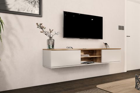 LUJIA DUVARA MONTE TV ÜNİTESİ, BEYAZ CEVİZ