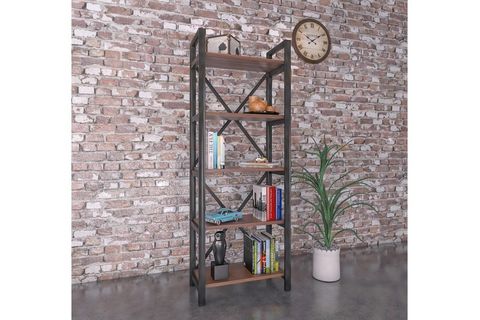 EVDEMO OTTOMAN METAL KİTAPLIK, 5 RAFLI, CEVİZ
