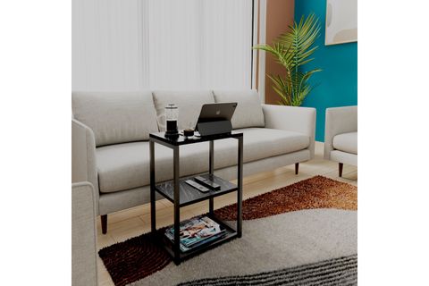 LİNA METAL AYAKLI AHŞAP RAFLI YAN SEHPA, SİYAH