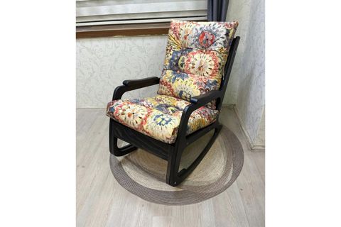 ASEDİA KONTES SALLANAN SANDALYE, ÇİÇEKLİ, SİYAH AHŞAP AYAK