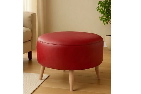 DERİ YUVARLAK PUF, KIRMIZI