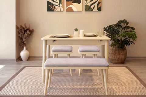 VİNA MİNİ AÇILIR MUTFAK MASA TAKIMI, SEDEF KREM SOHO GRİ