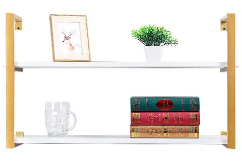 TASNİA GOLD METAL AHŞAP DUVAR RAFI 90 CM 2 KATLI