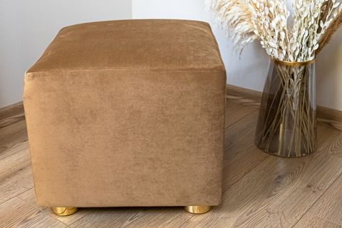 PREMIUM KADİFE PUF, AÇIK KAHVE, GOLD AYAK