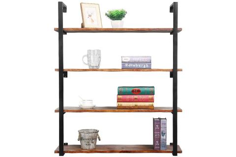 TASNİA SİYAH METAL AHŞAP DUVAR RAFI 90 CM 4 KATLI