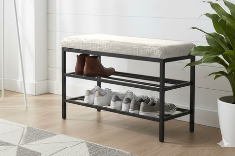 LUXE KETEN KUMAŞLI PUF AYAKKABILIK BENCH, KREM
