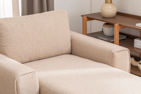 MERLİN DAYBED, FİTİLLİ KOL, NATUREL AYAK, RECYCLED KUMAŞ, CAPPUCİNO