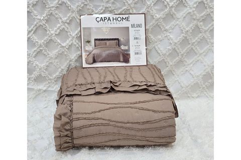 ÇAPA HOME MİLANO ÇİFT KİŞİLİK FIRFIRLI YATAK ÖRTÜSÜ, KAHVE