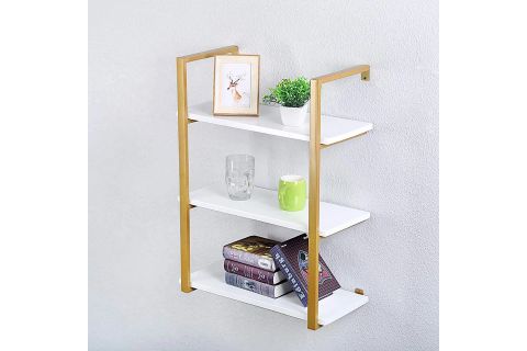 TASNİA GOLD METAL AHŞAP DUVAR RAFI 60 CM 3 KATLI