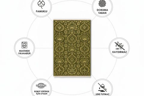 HAKİ SARMAŞIK VİNTAGE DOKUMA TABAN HALI, 399 YNG, 80X200 CM