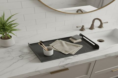 GALVANİZ METAL DEKORATİF BANYO TABLASI, CAM GRİ, 5030 CM