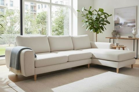 MERLİN MİNİ KÖŞE KOLTUK, NATUREL AYAK, KALIN KOL, ŞÖNİL KUMAŞ, AÇIK KREM