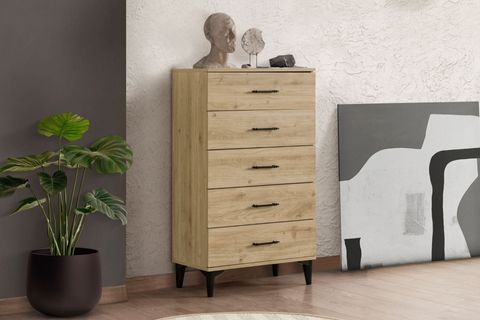 BLESK ŞİFONYER, CEVİZ, 5 ÇEKMECELİ