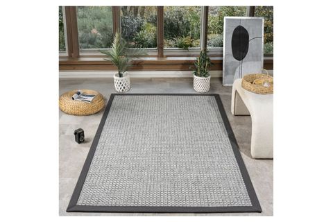 BORDÜRLÜ HASIR DOKULU SİSAL MAKİNE HALISI, GRİ, 100X450