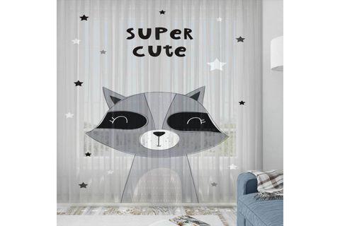 ELSE SEVİMLİ HİPOPOTAM İSKANDİNAV DESENLİ DEKORATİF ÇOCUK BEBEK TÜL FON PERDE 140X270