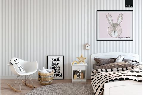 42 5 2 GRİ ÇİZGİ DESENLİ ÇOCUK DUVAR KAĞIDI  5 M²