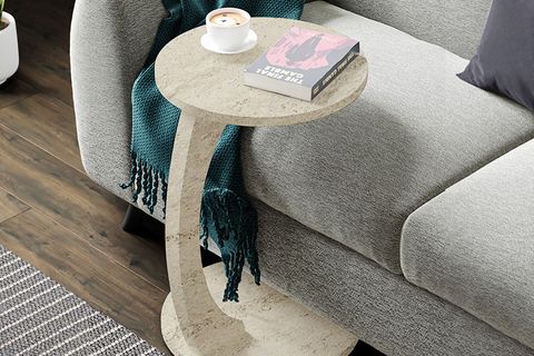 CLEO TEKERLEKLİ C SEHPA TEKERLEKLİ YAN SEHPA, TAŞ GRİ