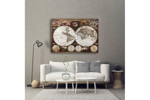 TABLOSAN ESKİ DÜNYA HARİTASI DOKU VARAK KABARTMALI KANVAS TABLO UA12051 70X50 CM