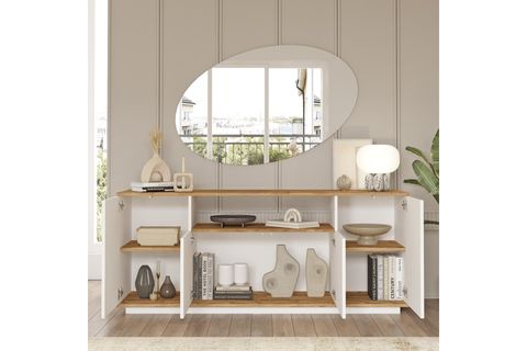 LOFT KONSOL, 4 KAPAKLI RAFLI, ÇAM BEYAZ