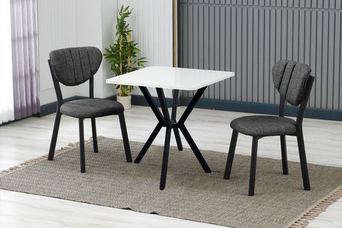 ELİS MUTFAK MASA TAKIMI, 2 SANDALYE, SİYAH, 70X70 CM, ANTRASİT