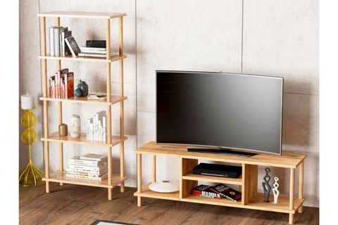 TİVO TELEVİZYON SEHPASI VE PİNA BEŞ RAFLI KİTAPLIK, ÇAM