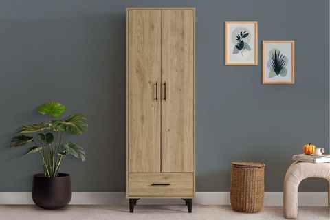 BLESK ÇEKMECELİ GARDIROP, CEVİZ, 2 KAPAKLI