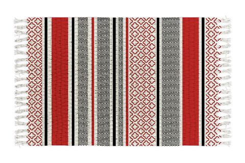 KARNAVAL HOME BABİL SERİ 038 İSKANDİNAV STİL GEOMETRİK MOTİFLİ OTANTİK KARA TEZGAH ÇİFT TARAFLI KİLİM,  KIRMIZI, 80X150