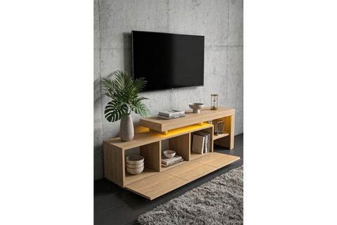 LUMA LED IŞIKLI TV ÜNİTESİ, MEŞE, 160 CM