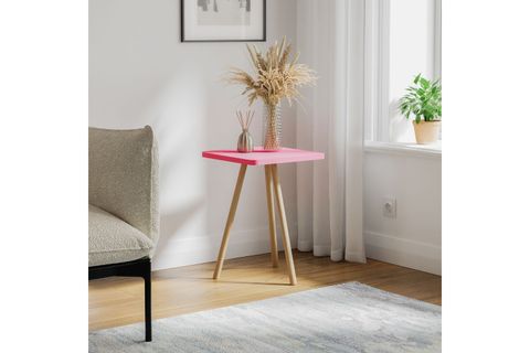 KOZİ KARE AHŞAP AYAKLI YAN SEHPA, PEMBE