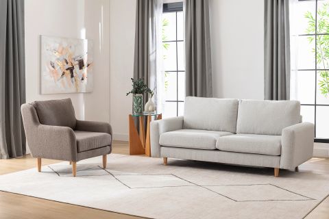 MERLİN İKİLİ KOLTUK NATUREL AYAK, İNCE KOL, RECYCLED KUMAŞ, AÇIK GRİ