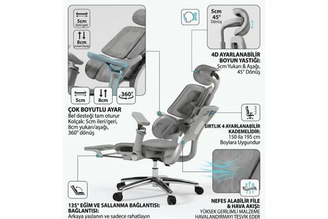 GUSTO 6D OYUNCU, YÖNETİCİ, ÇALIŞMA KOLTUĞU, GRİ