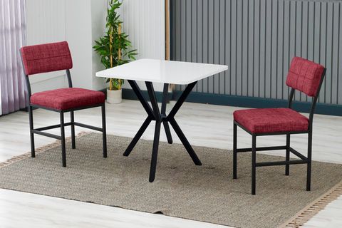 NOVA MUTFAK MASA TAKIMI, 2 SANDALYE, SİYAH, 70X70 CM, BORDO