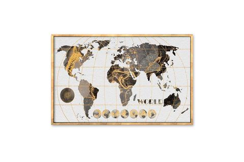 ÇERÇEVELİ GOLDEN FRAME MERİDİAN WORLD MAP ALTIN DERİ TABLO