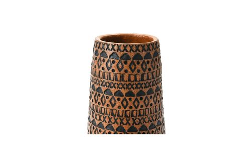 SİYAH EL YAPIMI TERRACOTTA VAZO KABARTMALI BOHO DEKOR