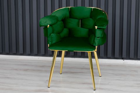 VİANEM BALON ÇAY SETİ KOLTUK TAKIMI, GOLD METAL AYAK, YEŞİL