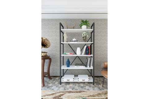 MİLA DEKORATİF 5 RAFLI METAL KİTAPLIK, 180 CM, BEYAZ