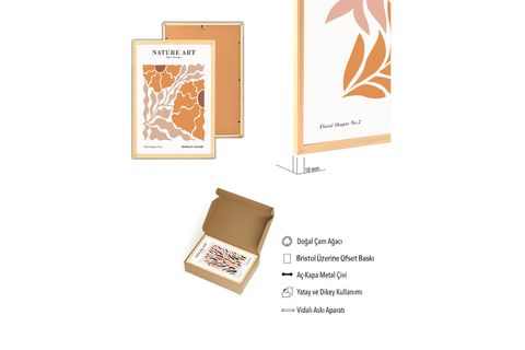 PREMİUM AHŞAP ÇERÇEVELİ ÜÇLÜ İSKANDİNAV BOHEM TABLO SETİ, SET8, 70X50