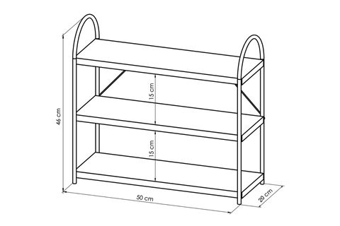 AVMPARK BELLO OVAL TEZGAH ÜSTÜ RAF, ÜÇLÜ, SİYAH ÇAM, 50 CM