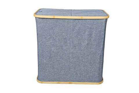 PANALI KATLANIR KAPAKLI BÖLMELİ ÇAMAŞIR SEPETİ, BAMBU, GRİ