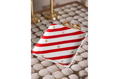 THE MİA FİYONK FİGÜRLÜ SERVİS TABAĞI BEYAZ ÇİZGİLİ 22X17CM