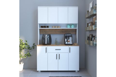 BELİNDA KAHVE KÖŞESİ ÇOK AMAÇLI DOLAP MUTFAK DOLABI BEYAZ&CEVİZ