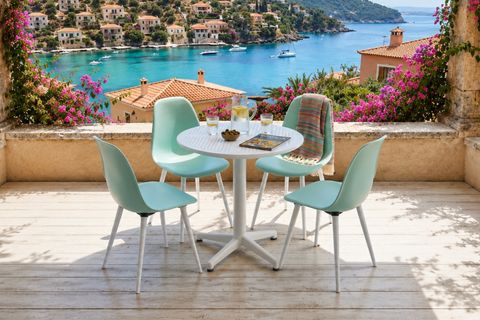 TİLİA BEYAZ 4 SANDALYELİ BAHÇE BALKON BİSTRO SETİ, MİNT YEŞİLİ,  60X60 CM