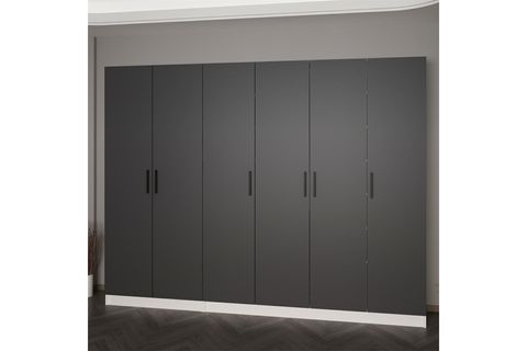 KALE 210 CM 6 KAPAKLI 4B RAF PORTMANTO, BEYAZ ANTRASİT