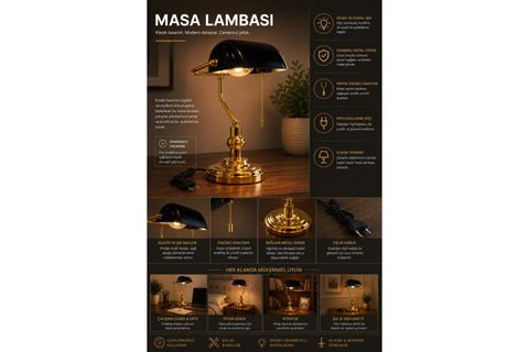 YENİ BANKER GOLD SİYAH BAŞLIKLI MASA LAMBASI