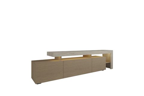 BELİZ LED IŞIKLI TV SEHPASI, TRAVERTEN/SICAK MEŞE