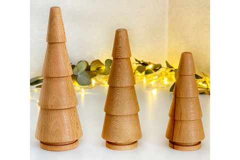 NOBLERAVEN DESIGN AHŞAP ÇAM MODEL ÜÇLÜ SET AĞAÇ DEKOR, DOĞAL