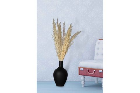 SERAMİK VAZO VE İTHAL PAMPAS SİYAH KREM