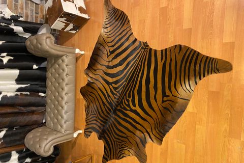 HAKİKİ DERİ DANA POSTU, KAHVE ZEBRA BASKILI, 195X220