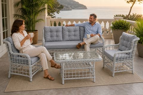 HİLVAN 5 KİŞİLİK MİNDERLİ RATTAN BAHÇE BALKON OTURMA GRUBU, GRİ