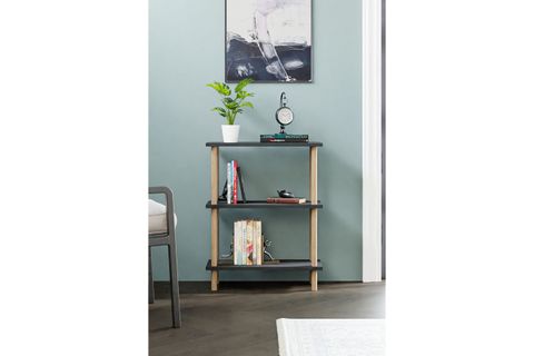 BUKİ DEKORATİF AHŞAP AYAKLI KİTAPLIK, 3 RAFLI, GRİ